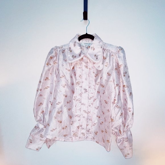 DREAM SISTER JANE - PEARL COLLAR JACQUARD BLOUSE - PALE PINK/ XL - Picture 1 of 2